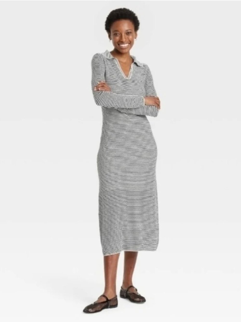 A New Day Striped Polo Collar Maxi Sweater Dress M NWT